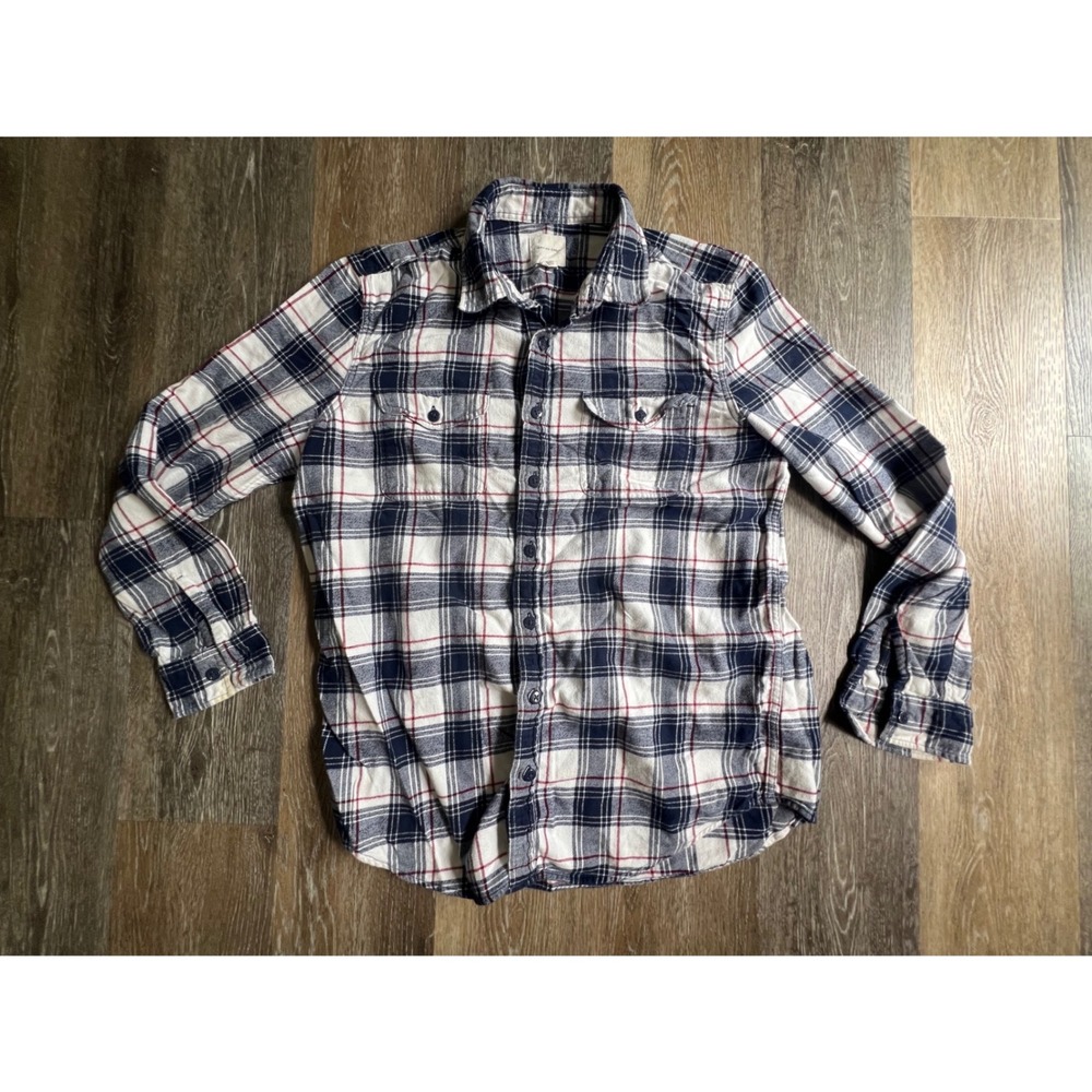 American Eagle Flannel Shirt Mens XL‎ Tall Blue White Red Plaid Button Down